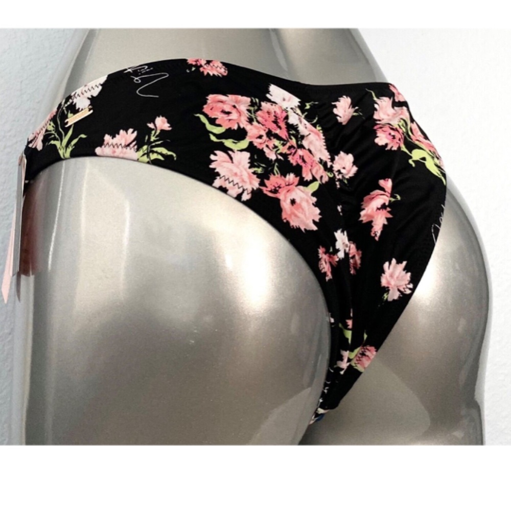 Victorias Secret Nwt VS Black Floral Ruched Back Sexy Itsy Swim Bikini Bottom